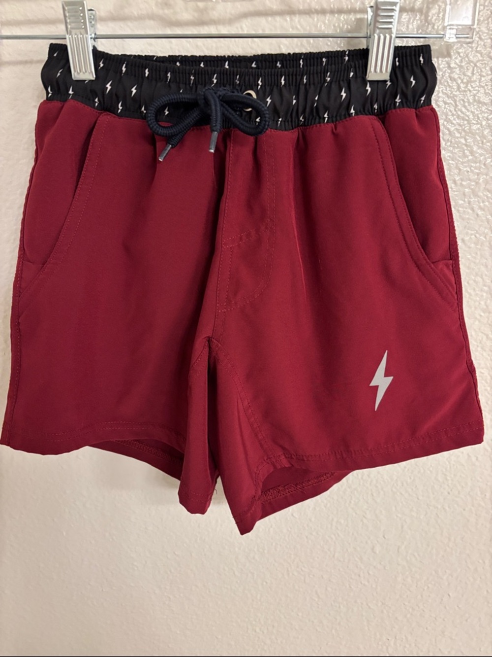 Kids Maroon Athletic Shorts with Black Lightning Waistband